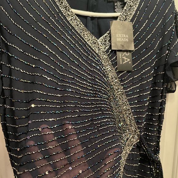 J Kara NWT Beaded Faux Wrap Long Dress - size 14W - Picture 6 of 9